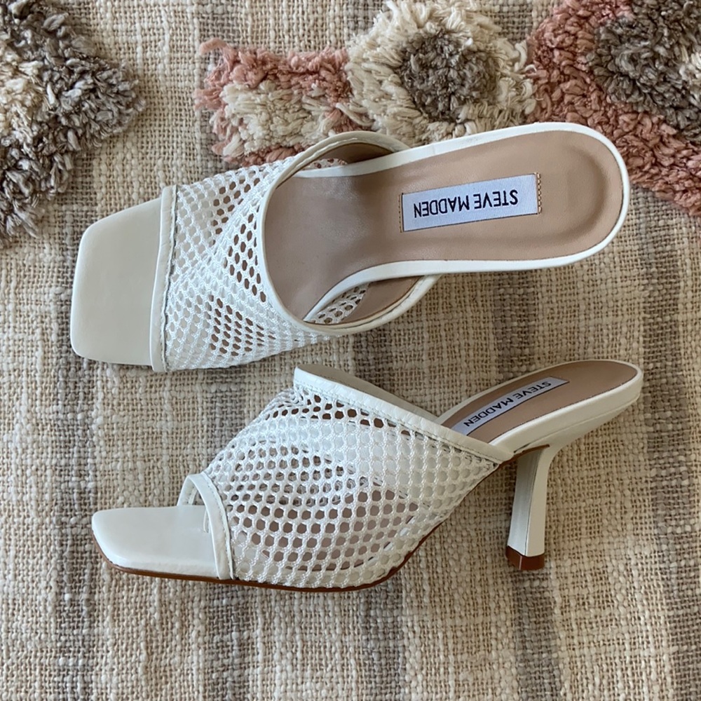 Steve Madden White Mesh Square Toe Dress Mules/Heels